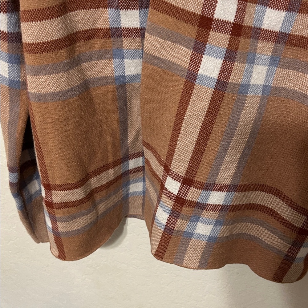 🎠Tahari Plaid cardigan tan brown open front hooded size L GUC - Picture 6 of 10